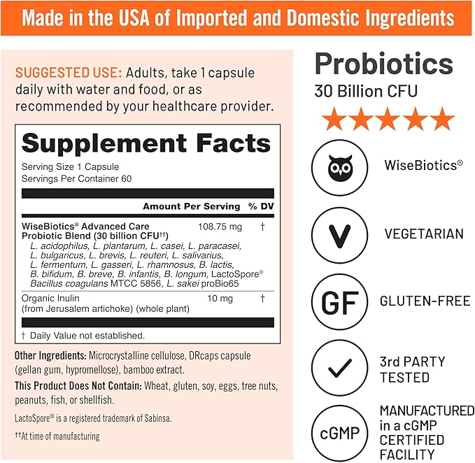 NatureWise Max Probiotics for Women &amp Men - 30 Billion CFU 18 Strains With Prebiotics - For Gut &amp Digestive Health - Delayed-Release Capsules Gluten Free - 60 Capsules[2-Month Supply]