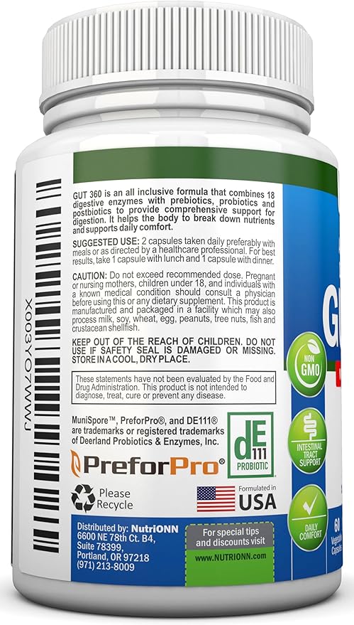 4-in-1 Probiotics Prebiotics &amp Postbiotics with 18 Digestive Enzymes for Women &amp Men - Complete Gut &amp Digestive Support Supplement - Bloating Relief and Enzymes for Digestion - Non GMO -