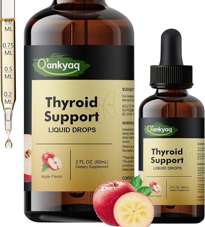 Q'ankyaq Thyroid Supplement Liquid Drops Thyroid Drops for Women with Selenium Zinc Iodine L-Tyrosine Ashwagandha Thyroid Balance Metabolism Immune &amp Energy Support 60ML