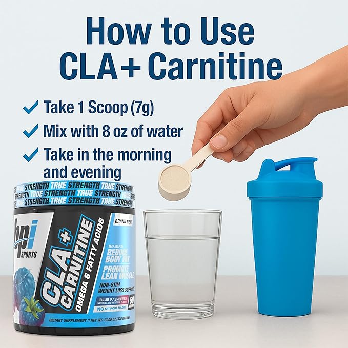 BPI Sports CLA+Carnitine – CLA L Carnitine &amp Linoleic Acid – L Carnitine Supplement for Weight Loss Metabolism &amp Lean Muscle – Caffeine Free – Blue Raspberry – 50 Servings – 12.34 oz