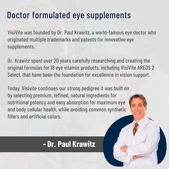 VisiVite AREDS 2 Select Eye Vitamins for Macular Support - Vitamins for Eyes with Zeaxanthin Plus Lutein Macular Supplement - Premium Macular Health Formula - Eye Supplements for Adults - 60 Capsules