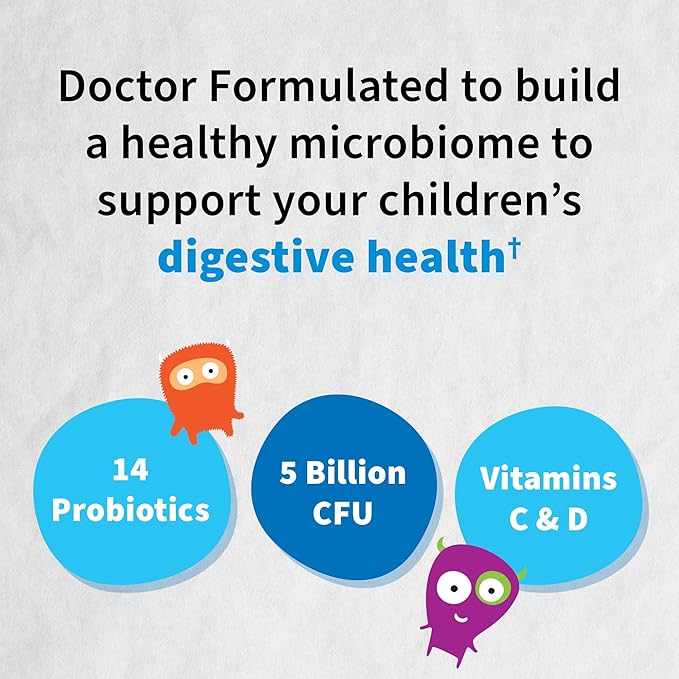 Garden of Life Dr. Formulated Probiotics Organic Kids+-Digestive Health Support-Prebiotic Fiber&ampVitamins C&ampD-Supports Immune Function-Shelf Stable-Strawberry Banana30 Yummy Chewables(Pack of