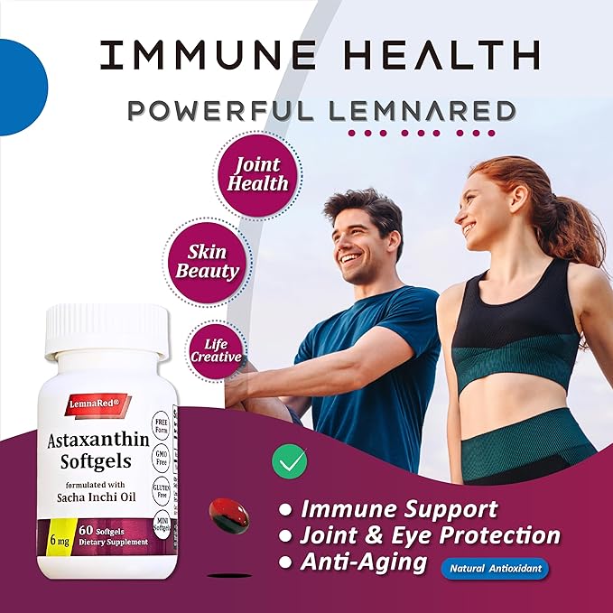 Free-Form Astaxanthin 6mg Softgel-60 Softgels Dietary Supplement Strongest Antioxidant Immune Supports Supports EyeJoint &amp Skin Health Formulated with Sacha Inchi Oil