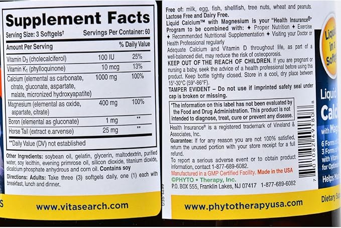 Therapy Liquid Calcium with Magnesium - 1000 mg - 180 Softgels.