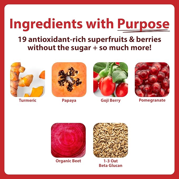 MacroLife Naturals Miracle Reds Superfood Powder 19 Blended Fruit &amp Berry Polyphenols Enzymes Probiotics &amp Antioxidants Supplement - Raw Non-GMO &amp Vegan Whole Food Vitamins - 30 Servings