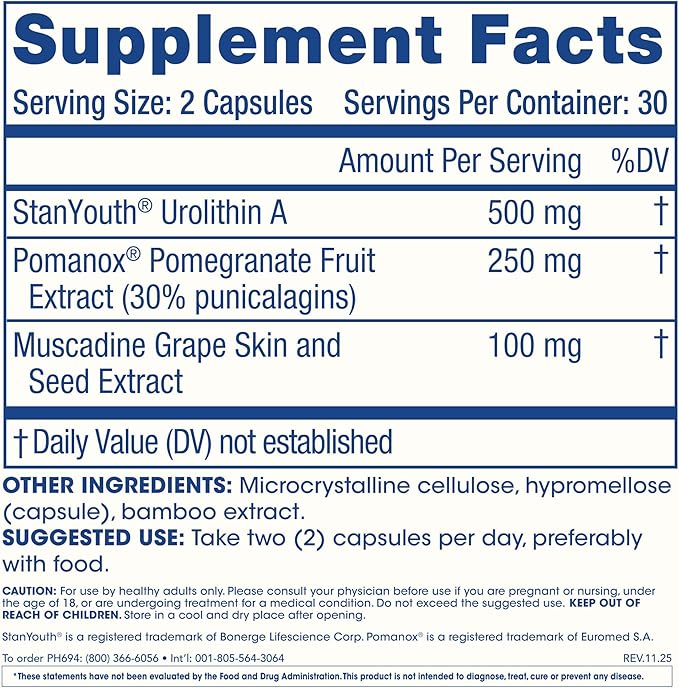ProHealth Full Spectrum Urolithin A | 60 Capsules | Cellular Support for Healthy Aging | with Pomegranate &amp Red Grape Extracts | Ultra-Pure Triple Lab-Tested | Manufactured in the USA