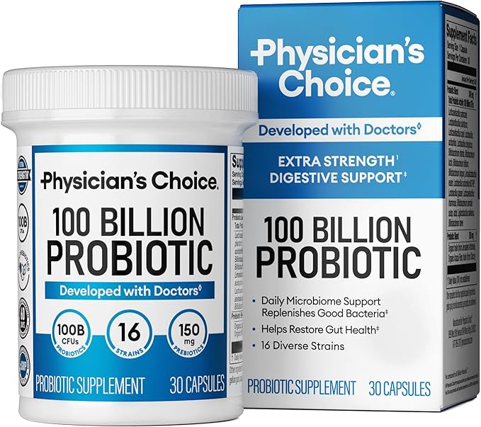 Physician's CHOICE 100 Billion Advanced Probiotic - 16 Strains + Organic Prebiotics - Digestive &amp Gut Health - Supports Occasional Constipation Diarrhea Gas &amp Bloating - Probiotics for Women