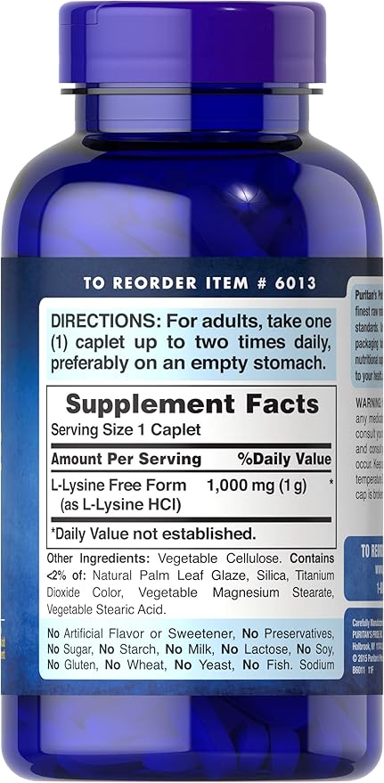 Puritan's Pride L-Lysine 1000 mg Caplets 250 Count