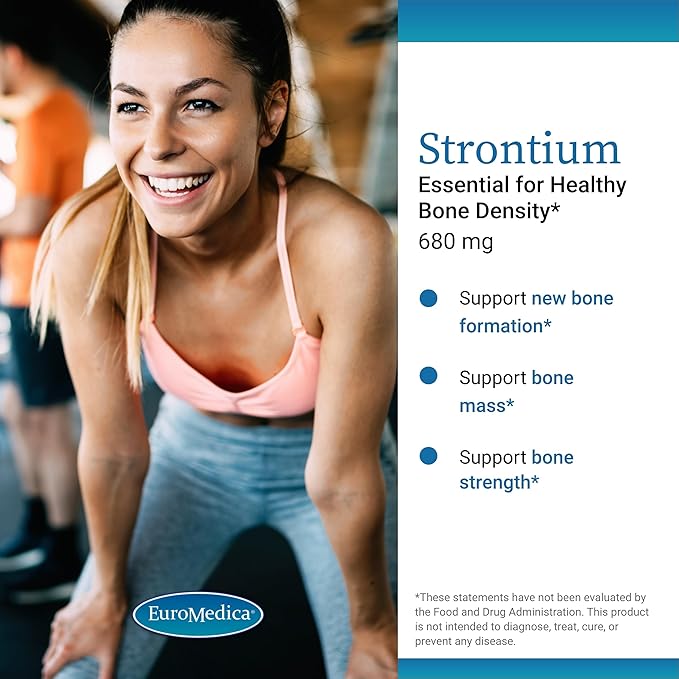 EuroMedica Strontium - Bone Health &amp Strength Support Supplement - Dietary Supplement with Vegan Capsules - Health Supplement with Strontium Citrate for Superior Absorption - 60 Capsules