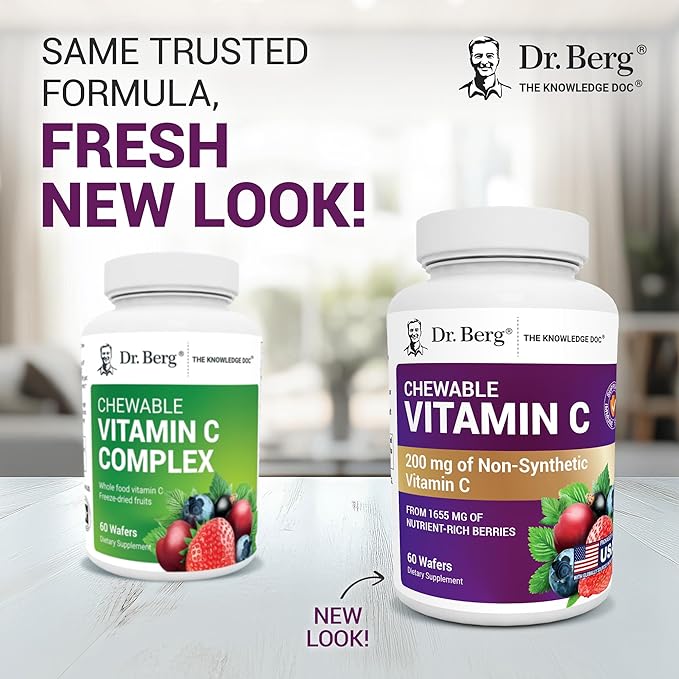 Dr. Berg Chewable Vitamin C Complex - Made with Organic Non-GMO Berries - 60 Delicious Wafers