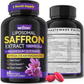 Nextdia Saffron Supplements - 100mg Liposomal High Absorption 100% Pure Saffron Extract with Magnesium Glycinate Omega-3 Turmeric Ashwagandha Vitamin B6 B12 D3 for Mood Brain - 60 Softgels.