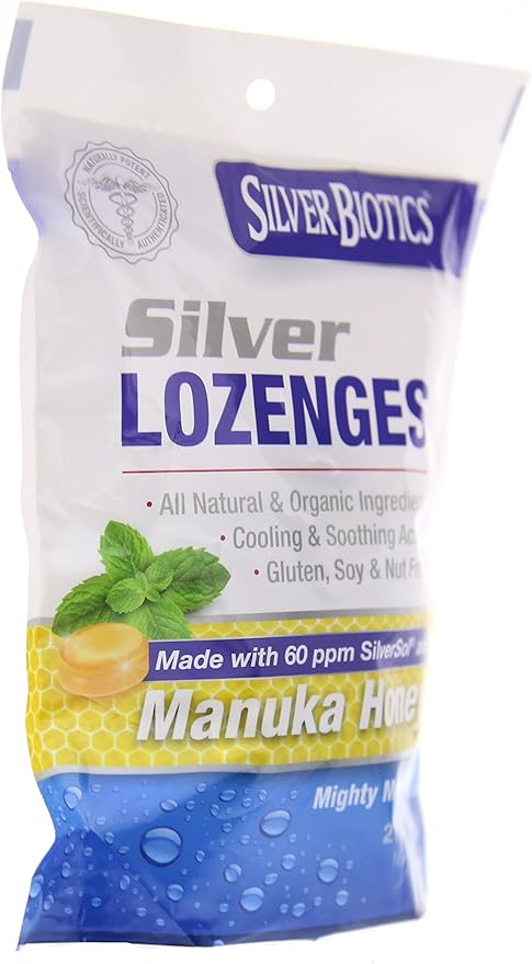 American Biotech Labs Silver Biotics Silver Lozenges w/60ppm SilverSol and Manuka Honey Mighty Manuka Mint (21 Count) (2 Pack)