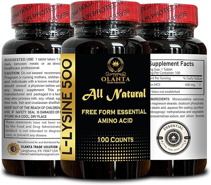 L-Lysine 500mg – Free Form Supplement – Vegan Capsules – Non-GMO Immune Daily Formula – 2 Bottles 200 Counts