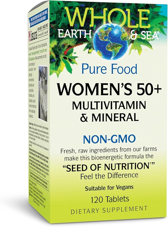 Natural Factors Whole Earth &amp Sea Women's 50+ Multivitamin &amp Mineral - Daily Multivitamin with Calcium Selenium &amp More - Supports Bone &amp Brain Health - 120 Tablets (60 Servings)