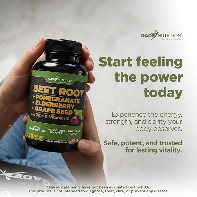 Gade Nutrition Beet Root Capsules Concentrated | Extra Strength Beetroot Extract Formula | Elderberry with Vitamin C and Zinc Pomegranate Grape Seed |Made in USA