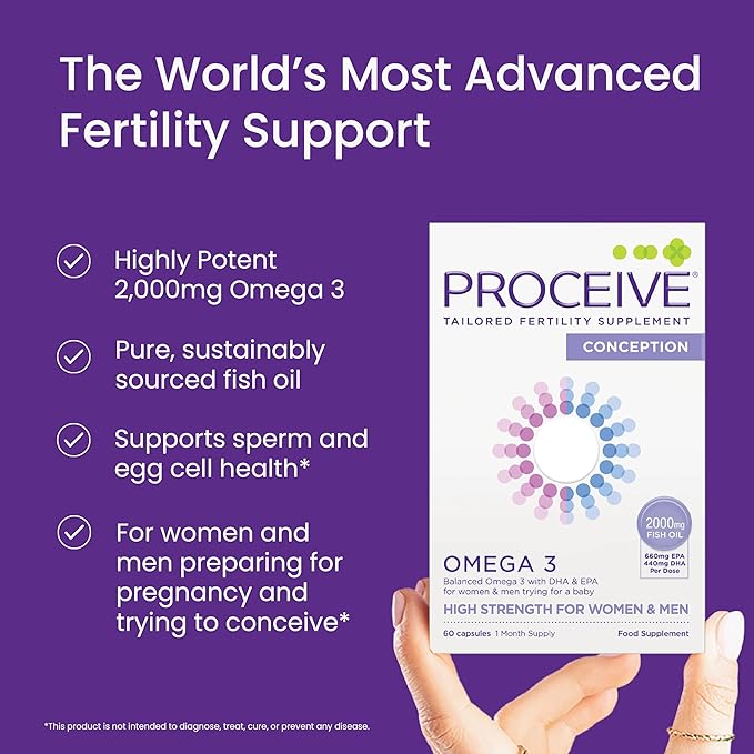 Proceive Conception Omega 3 Fish Oil Supplement for Men and Women High Strength 2000mg Omega 3 Fatty Acids with DHA and EPA Daily Fertility and Pre Conception Support 60 Softgel Capsules