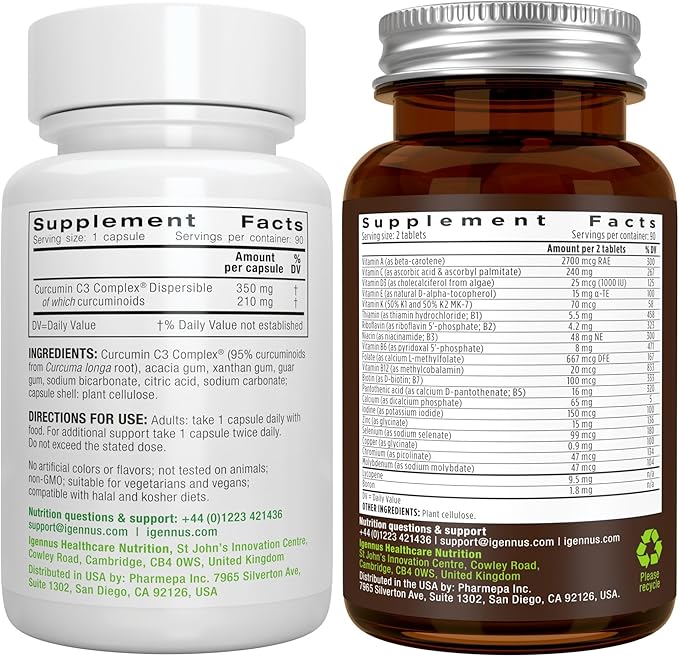 Multivitamin &amp Minerals for Men + High Absorption Curcumin C3 Complex Vegan Bundle Sustained Release Advanced Multivitamin + 300% Greater Absorption Curcuminoids with Rapid Uptake by Igennus