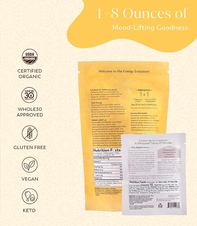 RASA Original Adaptogenic Coffee Alternative &amp Crème de la Creamer Bundle | Ayurveda Mushroom Wellness Tonic &amp Adaptogen Powdered Non-Dairy Creamer with MCT Oil — Vegan Whole 30 Keto (30 Ser
