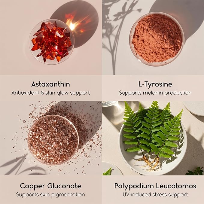 Tanova Tanning Pills – Supports a Natural Golden Glow Skin Resilience &amp Anti-Aging Against Sun-Induced Oxidative Stress – with Astaxanthin L-Tyrosine Copper &amp Polypodium Leucotomos – 60 Cap