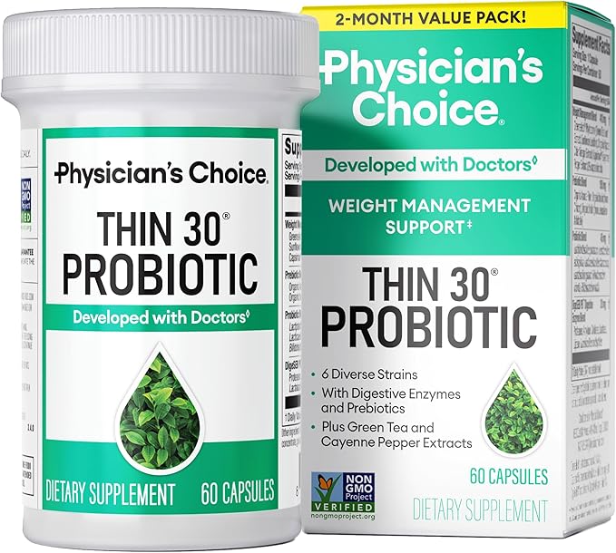 Physician's CHOICE Probiotics for Weight Management &amp Bloating - 6 Probiotic Strains - Prebiotics - Key ingredient Cayenne - Supports Gut Health - Weight Management for Women &amp Men - Green Tea