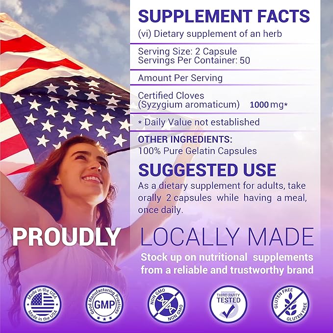 Cloves Capsules - Natural Dietary Supplement - Rich in Vitamins Minerals Manganese Fiber - May Help Strengthen Bones Promote Digestive Function Antioxidant Support - 100 Caps