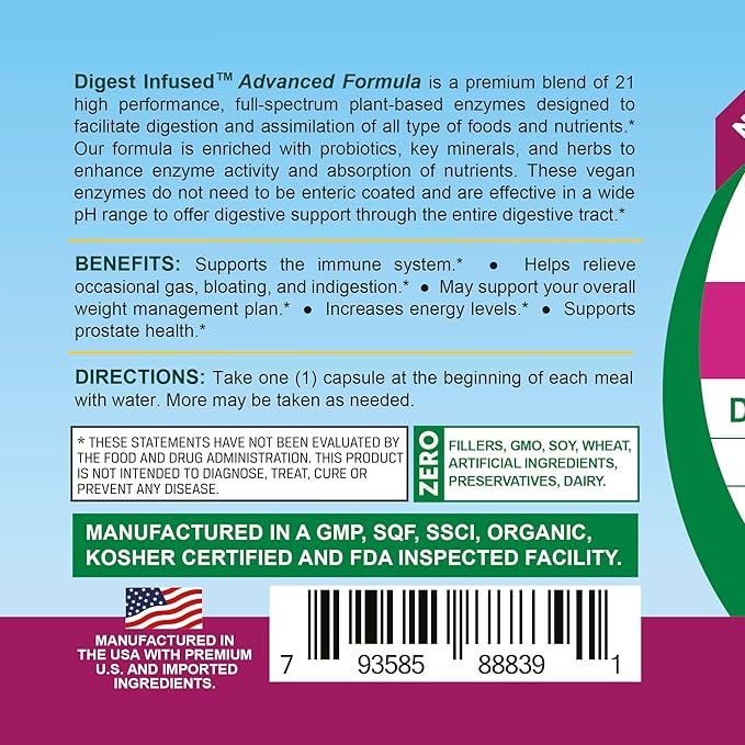 Life Infused Digestive Enzymes with Probiotics – 21 Plant-Based Enzymes with Bromelain Papain Amylase &amp Protease – Digestive Support for Gas &amp Bloating – 72 Trace Minerals &amp Herbs – Vega