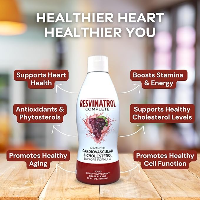 – 32 Fl. Oz. Liquid Resveratrol Supplement Promotes Healthy Aging Heart Health &amp Energy Levels – Advanced Liquid Cardiovascular &amp Cholesterol Support Formula