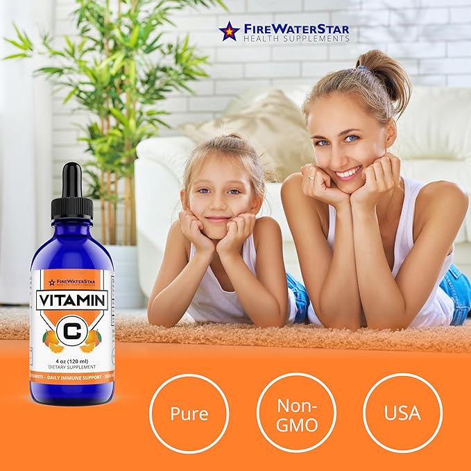 Liquid Vitamin C - 4oz - 120 Servings - Organic Non-GMO - Adults and Kids - 99% Pure Ascorbic Acid - VIT C Drops - Bioactive Vitamin C Liquid - Immune Support Skin Health Antioxidants