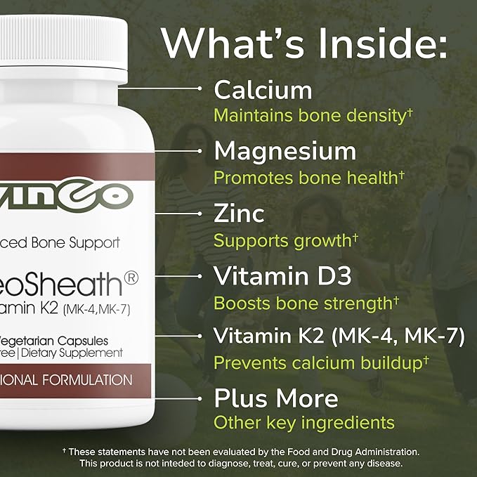 Vinco Inc - OsteoSheath® Enhanced Bone Support &amp Dietary Daily Supplement | (180 Capsules) | Supports Healthy Bone Density | Calcium Vitamins K2/B6/D3 &amp Minerals | Gluten Free
