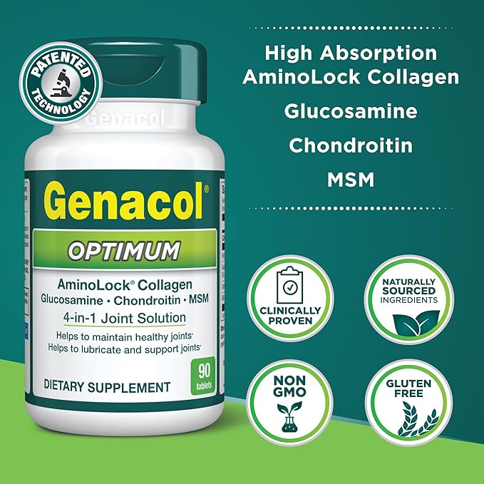 Genacol Optimum – Glucosamine Chondroitin MSM and Ultra-Hydrolyzed Collagen Tablets Maintains Healthy Joints Protects &amp Lubricate Cartilage 90 Tablets (30-Day Supply)