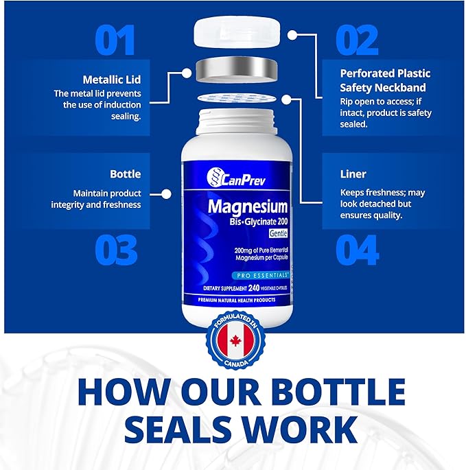 CanPrev Magnesium BisGlycinate Gentle 200mg 240 v-Caps 240-Day Supply - Pure Elemental Magnesium Supplement Supports Bone and Muscle Function Gentle on Stomach Perfect for Daily Magnesium Needs