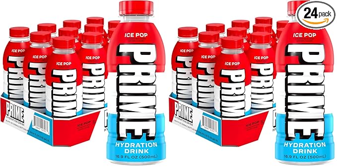 PRIME Hydration ICE POP | Sports Drinks | Electrolyte Enhanced for Ultimate Hydration-| 250mg BCAAs-| B Vitamins-| Antioxidants-| 2g Of Sugar-| 16.9 Fluid Ounce-|(Pack of 24)