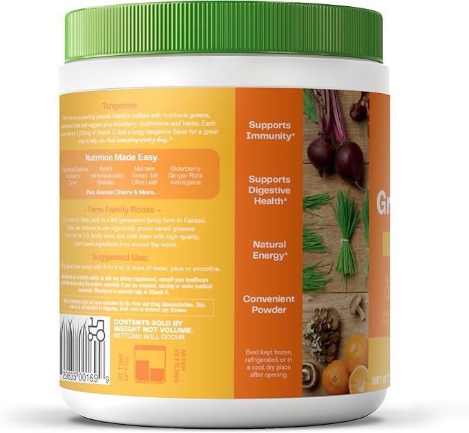 Amazing Grass Green Superfood Immunity: Super Greens Powder with Vitamin C Cordyceps Beet Root Powder &amp Reishi Mushrooms Tangerine 30 Servings
