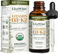 Live Wise Naturals Vegan D3 K2 Vitamin 5000 IU 90 MCG (MK-7) Drops - 60 Servings Ultra Concentrated Formulation and Fast Absorption - Precision Micro-Dosing Dropper for Cognitive &amp Immune Suppo