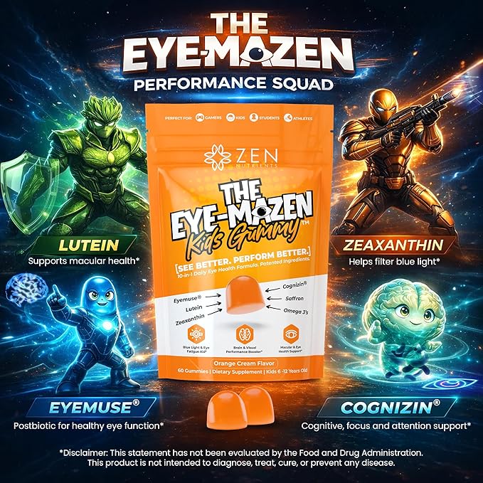 The Eye-Mazen Kids Gummy Eye Vitamins for Vision and Eye Health - Lutein and Zeaxanthin Supplements for Eyes with Omega 3 &amp Vitamin A - Eye Supplements for Kids