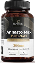 Sunergetic Premium Annatto Tocotrienol Supplement – with DeltaGold – Tocotrienols Vitamin E 300 mg – Supports Liver Immune &amp Heart Health - Delta + Gamma Tocotrienols (30 Liquid Capsules)