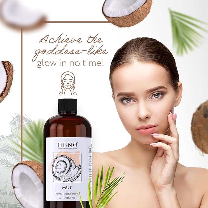 HBNO Organic MCT Oil 16 oz (475ml) Value Size - Ideal for Salad dressings Lip balms Face wash Lotions Skincare and hair care products.