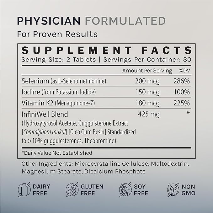 InfiniWell Thyroid Support Complex - Targeted Thyroid Supplement - Promote Hormone Signaling Metabolic Health &amp Mitochondrial Energy Production - with Iodine Selenium &amp More (60 Tablets)