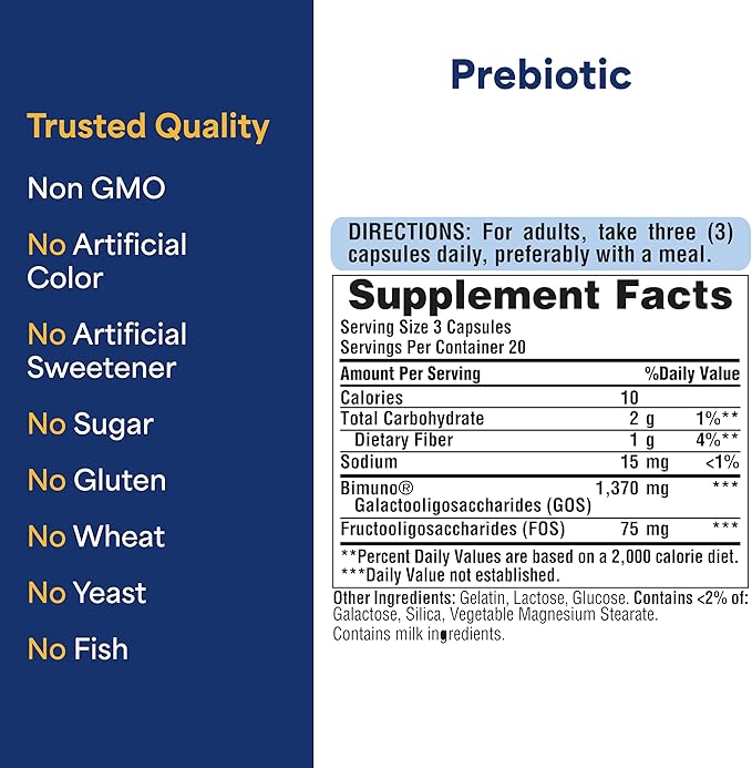 Puritan's Pride Prebiotics for Men and Women Powered by Bimuno Dietary Supplement for Advanced Gut Health Helps to Alleviate Bloating 60 Rapid Release Capsules