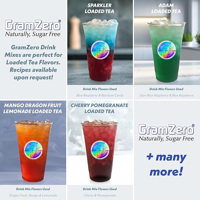 GramZero All Natural Blue Raspberry Zero Calorie Sugar Free Drink Mix Great For Nutrition Club Loaded Tea Stevia Sweetened