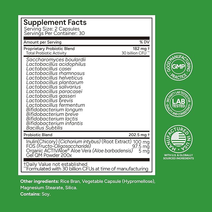 Univera Probiotics Probiotics and Prebiotics 30 Billion CFUs with Organic Aloe Vera -14 Strains Digestive Enzymes for Adults - Vegan AloeBiotics 60ct.