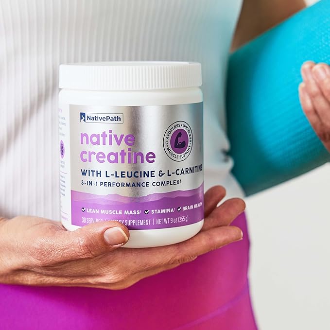 NativePath Creatine Monohydrate Powder with L-Leucine &amp L-Carnitine - Supports Muscle Health for Men &amp Women - 30 Servings