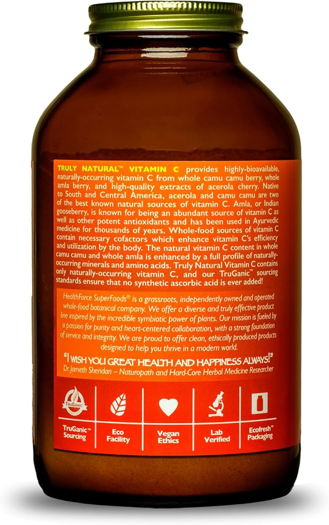 HEALTHFORCE SUPERFOODS Truly Natural Vitamin C - Immune Support Supplement with Camu Camu Berry - Vitamin C Supplement for Immune Health - Vegan Non-GMO - 400 Grams 67 Servings