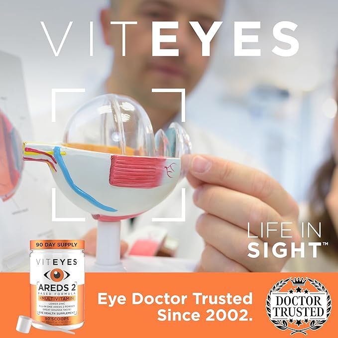 Viteyes AREDS 2 Powder + Multivitamin All-in-One Macular Protection Alternative to AREDS 2 chewables No Pills Lutein &amp Zeaxanthin AREDS 2 Eye Vitamins Drink Natural Orange Flavor 90 Scoops