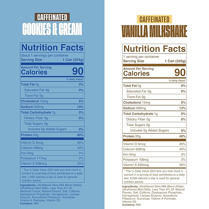 Spylt High Protein Cookies &amp Cream/Vanilla Milk with 60mg Caffeine &amp 20g Protein - 90 Calories Ready to Drink Sugar Free Lactose Free Milk Perfect for Workout Recovery &amp Afternoon Pick