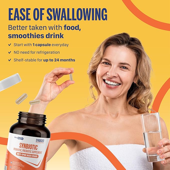 Syndigest probiotic daily care for women &amp men with dual benefit of 5 probiotic &amp prebiotic strains balance gut health &amp relieves constipation travel friendly 30 capsules (2 billions CF