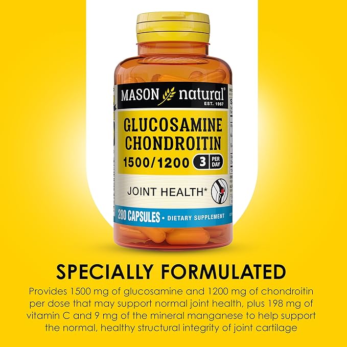 MASON NATURAL Glucosamine Chondroitin 1500/1200 with Vitamin C Supports Joint Health for Normal Flexibility &amp Mobility* 280 Capsules 3 Month Supply