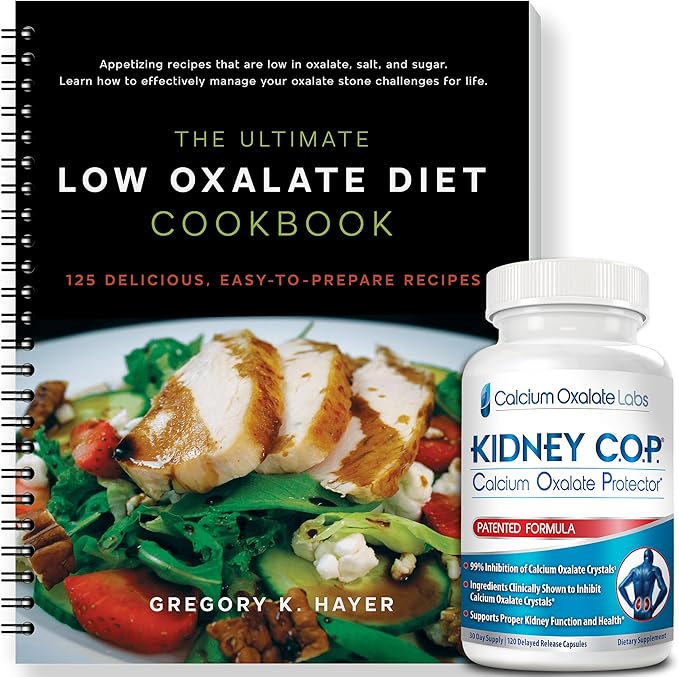 KIDNEY C.O.P. Calcium Oxalate Protector 120 Capsules Patented Kidney Support for Calcium Oxalate Crystals Stop Recurrence (Starter Pack - (120 Caps) and 1 Ultimate Low Oxalate Diet Cookbook)