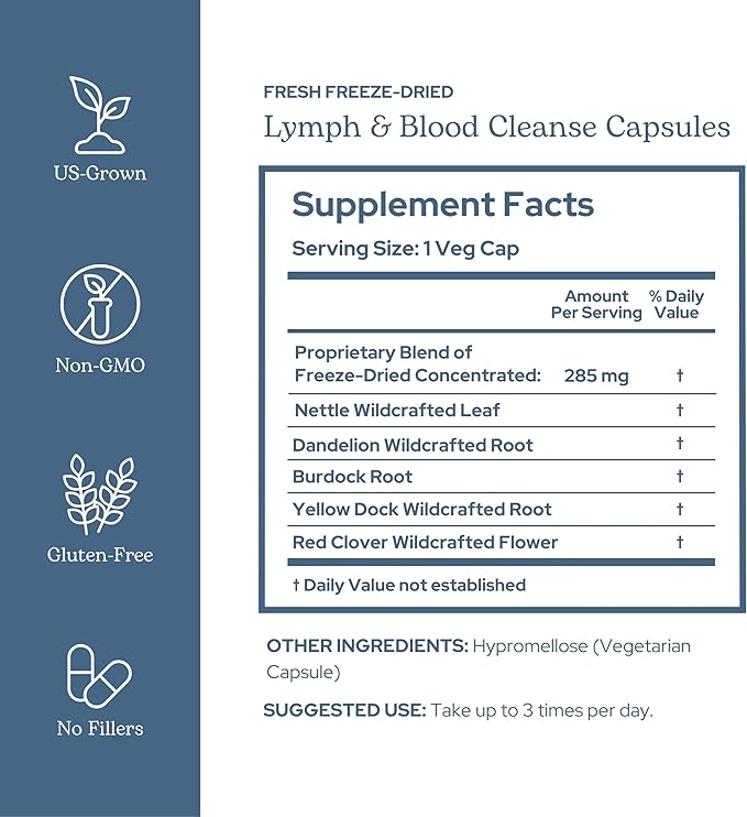 Eclectic Herb - Lymph &amp Blood Cleanse | Lymphatic &amp Circulatory Support | Freeze Dried Concentrated Herbal Supplement | Natural Wildcrafted Non-GMO Gluten Free Vegan (45 CT | 285 mg)
