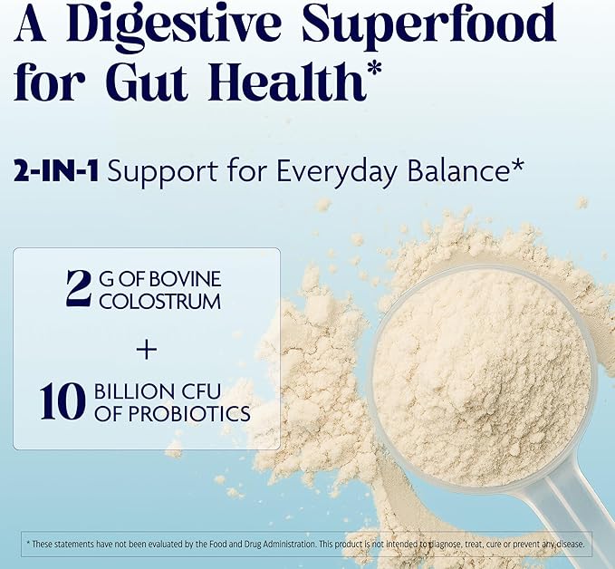 Enzymedica Colostrum + Probiotics Powder Supplement - Grass Fed Bovine Colostrum for Women &amp Men Peptide &amp Lactoferrin Support Promotes Hair Skin Nails Immune &amp Gut Health Gluten Fre